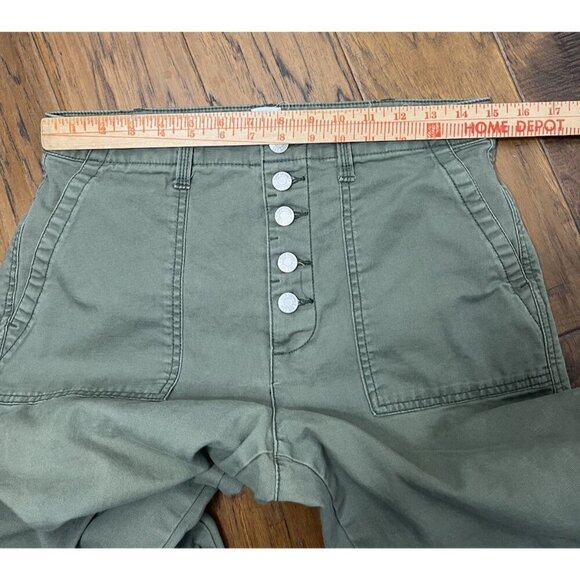 Gap High Rise Wide-Leg Button Fly Pants Green Cotton Stretch Utility Women's 8 - Picture 6 of 7